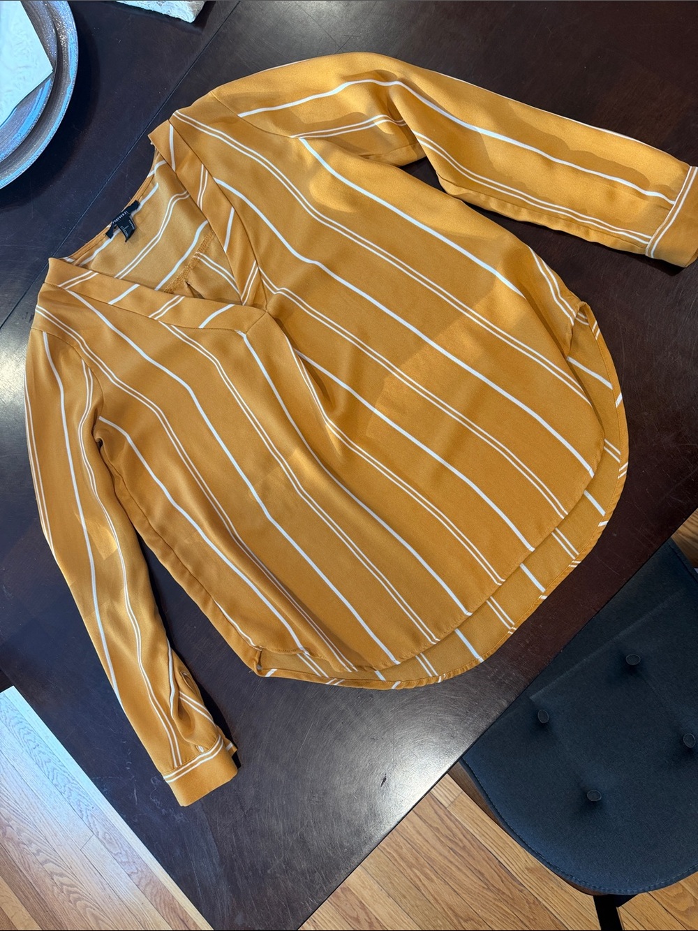 Striped V-Neck Long Sleeve Women's Top in Mustard